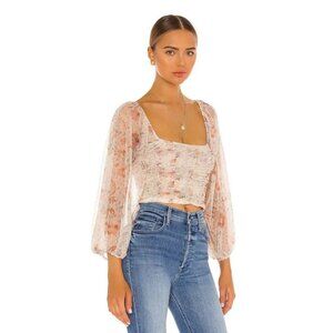 Free People‎ Lilia Ruched Cropped Top Size S Ivory Floral Boho Coachella Party